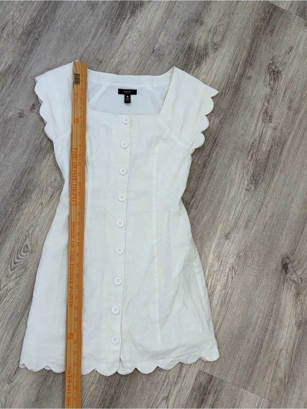 Aqua scalloped button front mini dress white womens XS linen Blend Bridal - Picture 4 of 7